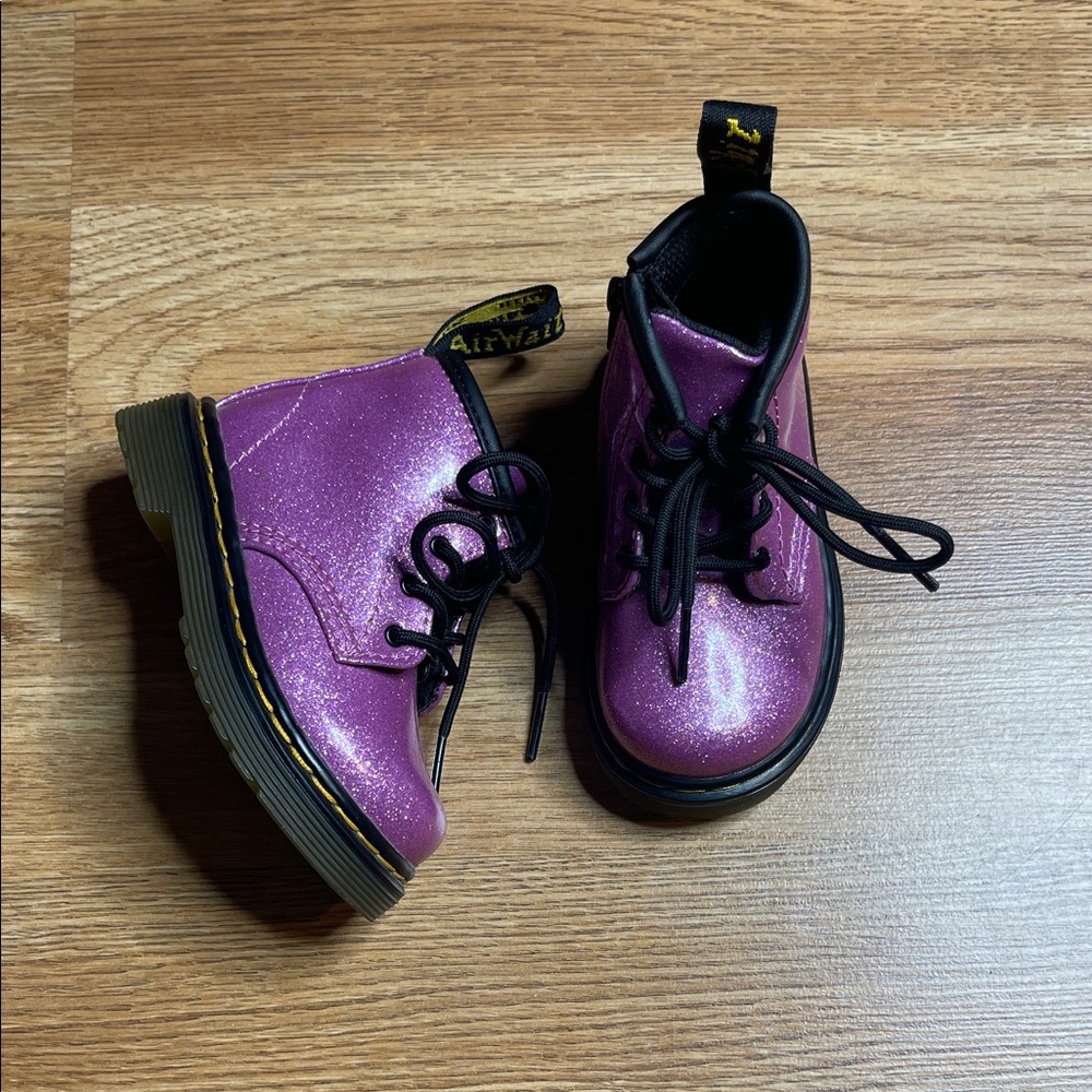 Dr. Martens Kids Glitter Purple Lace-Up Boots